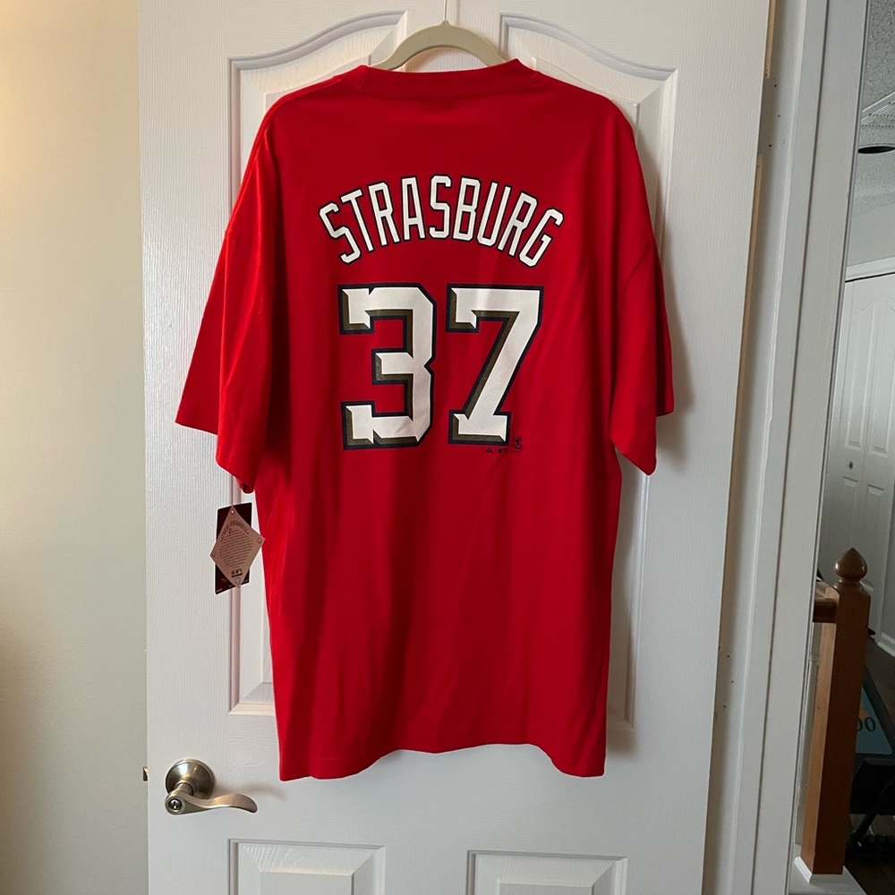 Washington Nationals #37 Strasburg T-Shirt, Red, Size 2XL, 100% Cotton